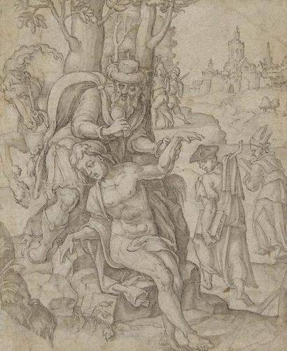 Attribué à Jan SWART van GROENINGEN (vers 1495-vers 1560) Scène de l'Ancien Testament...