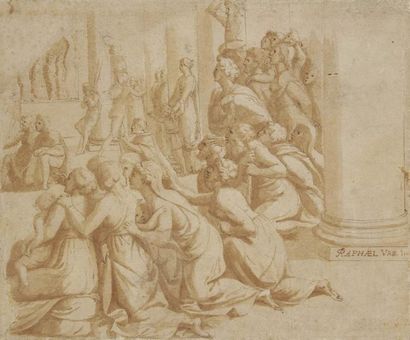 Attribué à Giulio ROMANO (vers 1499 - 1546) Scène religieuse Plume et encre noire...
