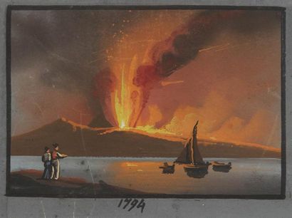 Ecole Napolitaine Suite de vues d'éruptions du Vésuve, 1794-18376 gouaches sur vélin....