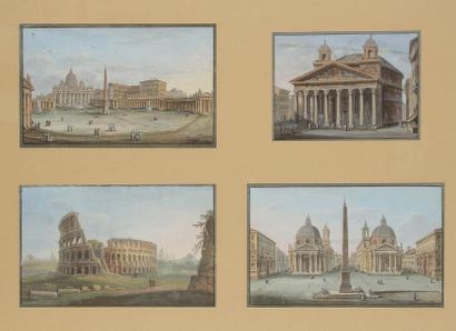 ANONYME Monuments imaginaires et paysages animés, inspirés de Rome4 dessins à la...