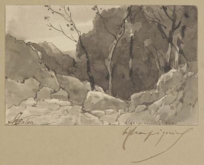 Henri Joseph HARPIGNIÈS (1819-1916) Menton, 1900 Dessin au lavis d'encre de chine...