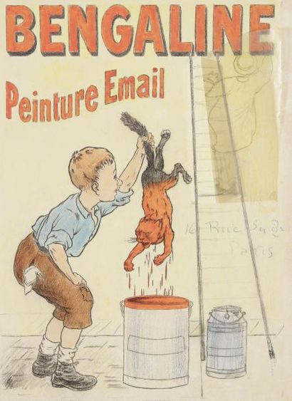 Eugène OGE (1861-1936) Bengaline / Peinture Email. Projet d'affiche, vers 1903 Dessin...