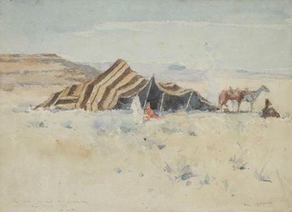 Nestor OUTER (belge, 1865 - 1930) Une tente au pied de Kardala, Ben Saada, 1892 Aquarelle...