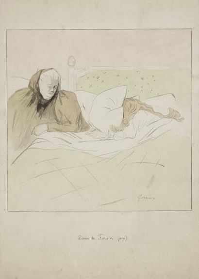 Jean-Louis FORAIN (1852-1931) Au Réveil, 1896 Dessin à l'encre et l'aquarelle. Signé...