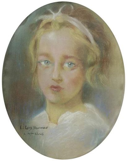 Lucien LEVY DHURMER (1865-1953) Portrait de jeune fille Dessin ovale au pastel. Signé...