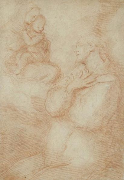 Attribué à Pietro SORRI (vers 1556-1622) Extase d'un Saint au pied de la Vierge à...