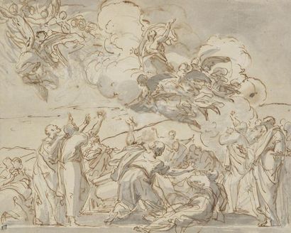 Ecole italienne du XVIIe siècle L'Assomption Plume et encre brune, lavis gris sur...