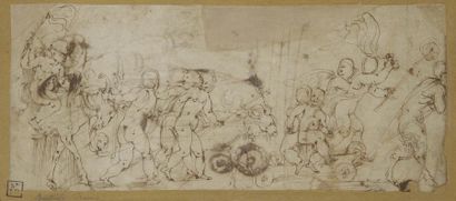 Attribué à Giovanni Battista FRANCO (1510-1580) Cortège de putti Plume et encre noire....