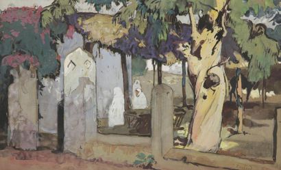JEAN BOUCHAUD (1891-1977) Le Vieil eucalyptus à Alger, 1923 Gouache. Signée en bas...