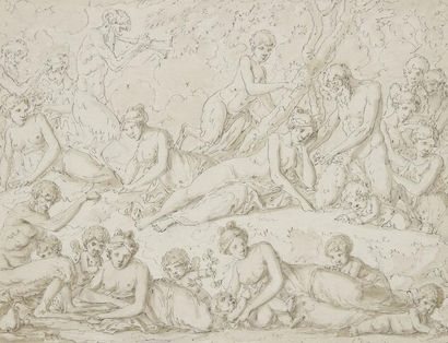 Louis Félix de La RUE (Paris 1730 - 1777) Bacchanale Plume et encre grise, lavis...