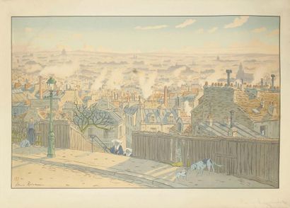 Henri RIVIERE (1864-1951) Paris vu de Montmartre. (Pl. 2 des Paysages Parisiens)....