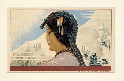 François-Louis SCHMIED (1873-1941) Femme asiatique de profil. Pl. pour R. Kipling,...