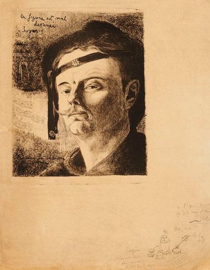 Armand SÉGUIN (1869-1904) Autoportrait. Vers 1895. Lithographie. 220 x 295 [350 x 465]....