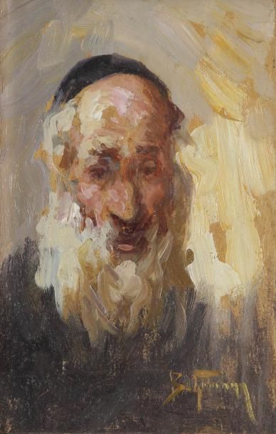 Lazare BERMANN (XIXe-XXe siècle) Portrait d'un homme juif 2 huiles sur carton. L'un...
