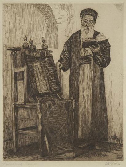 Ephraïm LILIEN (1874-1925) Prêtre au rouleau de Torah Eau-forte. Épreuve d'essai...