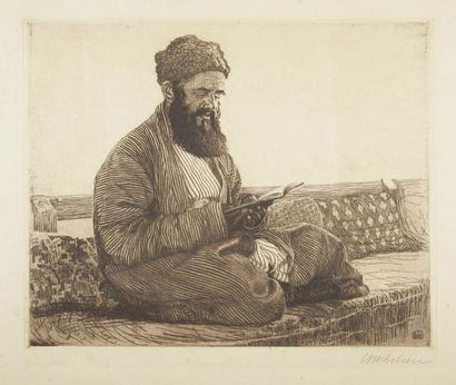Ephraïm LILIEN (1874-1925) Rabbin de Boukhara en étude Eau-forte. Signée en bas à...
