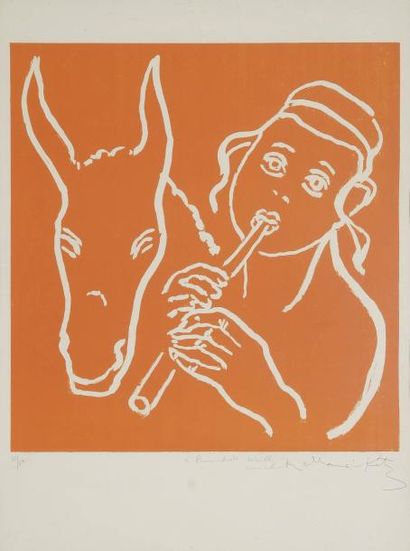 MANE-KATZ (1884-1962) Jeune hassid et son âne Lithographie. Signée et dédicacée en...