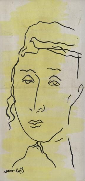 MANE-KATZ (1884-1962) Portrait d'un jeune Hassid, 1956 Carreaux en céramique émaillée....