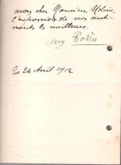 null Auguste RODIN. L.A.S. et 2 cartes de visite autographes signées, 1912 et s.d.,...