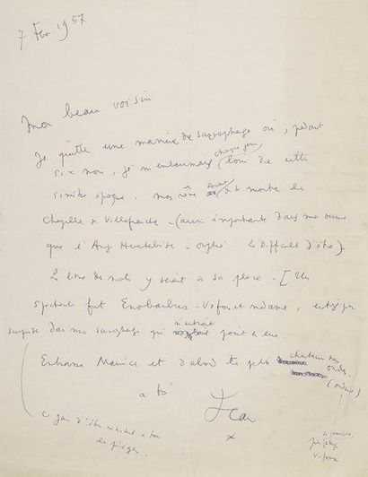 null Jean cocteau. 3 L.A.S. «Jean», 1957-1962, à Emmanuel Berl; 3 pages et quart...