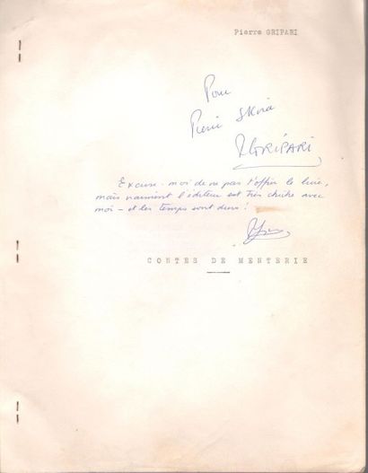 null Pierre GRIPARI (1925-1990). Tapuscrit signé avec corrections autographes, Contes...