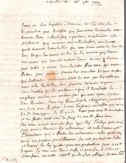 null Canada. 4 L.A.S. adressées à M. Le Gardeur de Tilly, 1709-1716; 17 pages et...