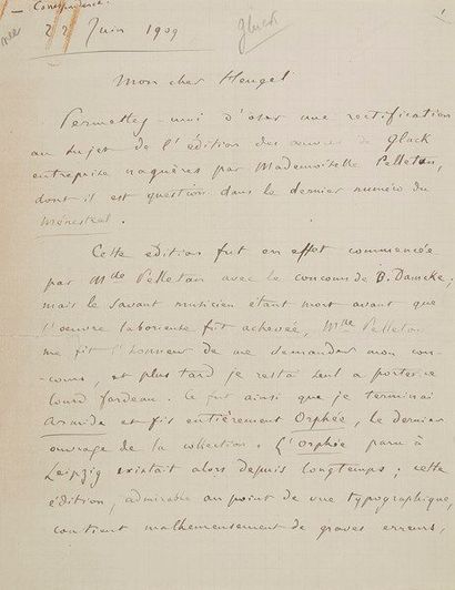 null Camille saint-saëns (1835-1921). L.A.S., 22 juin 1909, à l’éditeur musical Henri...