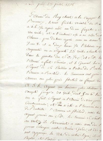 null Bataille d’Ouessant. Manuscrit, [1778]; 6 pages grand in-fol.{CR}Copie d’époque...