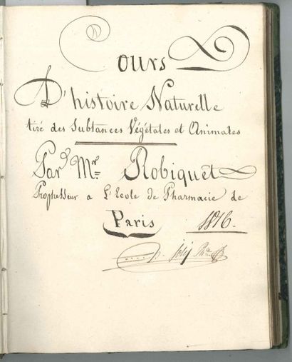 null pharmacie. Manuscrit autographe signé par P. Joly, pharmacien: Cours d’histoire...