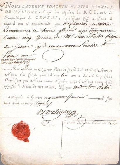 null suisse. 15 lettres ou pièces, la plupart signées, XVIIe-XIXe siècle.{CR}Lettres...