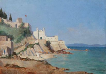 E. JACKSON-JARVES (XIXe-XXe siècle) Tanger et le détroit de Gibraltar, 1910 Huile...