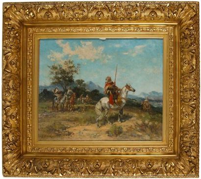 Georges WASHINGTON (1827-1910) Les Cavaliers Huile sur toile. Signée en bas à gauche....