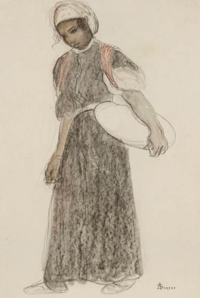 André SUREDA (1872-1930) Jeune orientale Dessin au crayon de couleur. Signé en bas...