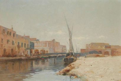Marius RAYNAUD (1860-1935) Chenal en Algérie Huile sur toile. Signée en bas à droite....