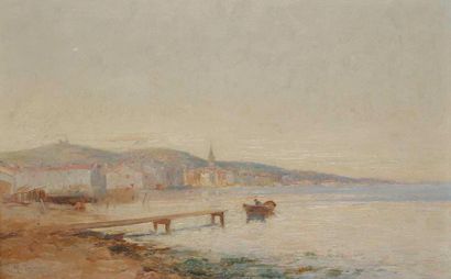Marius RAYNAUD (1860-1935) Barque en bord de mer Huile sur toile. Signée en bas à...