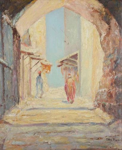 Otto Eduard PIPPEL (1878-1960) Orientaux dans les rues de Jerusalem Huile sur carton....