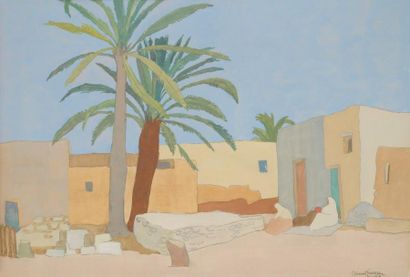 Clément SERVEAU (1886-1972) Village marocain, 1948 Gouache. Signée et datée en bas...