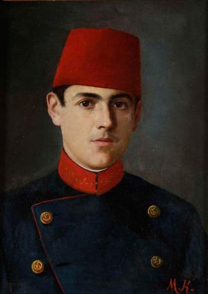 École ORIENTALISTE de la fin du XIXe siècle Portrait en buste d'un turc Huile sur...