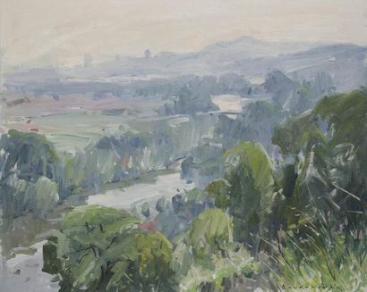 Paul-Jean ANDERBOURGH (1909-2005) Vallée de la Seine Huile sur toile. Signée en bas...