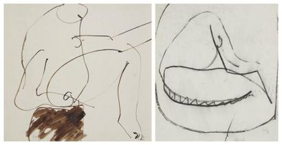 George APOSTU [roumain] (1934-1986) Études de nues, 1980 2 dessins au lavis ou fusain....