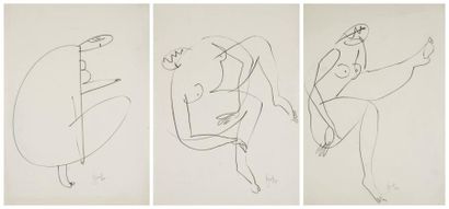 George APOSTU [roumain] (1934-1986) Études de nues, 1980 3 dessins au fusain. Signés...