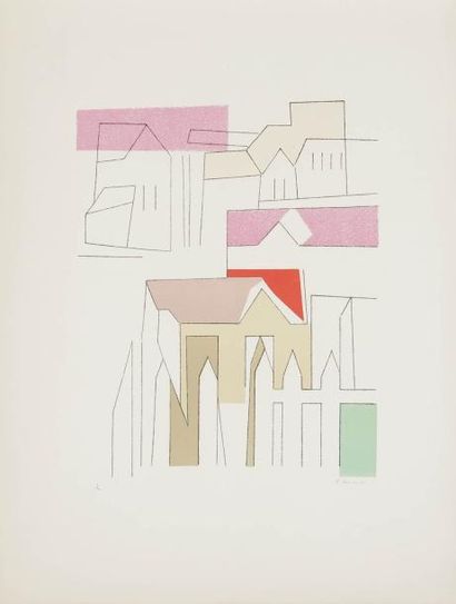André BEAUDIN (1895-1979) Ville rose, 1956 Lithographie. Signée, datée et numérotée...