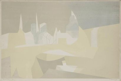 André BEAUDIN (1895-1979) Ville et paquebot, 1963 Lithographie. Signée, datée et...