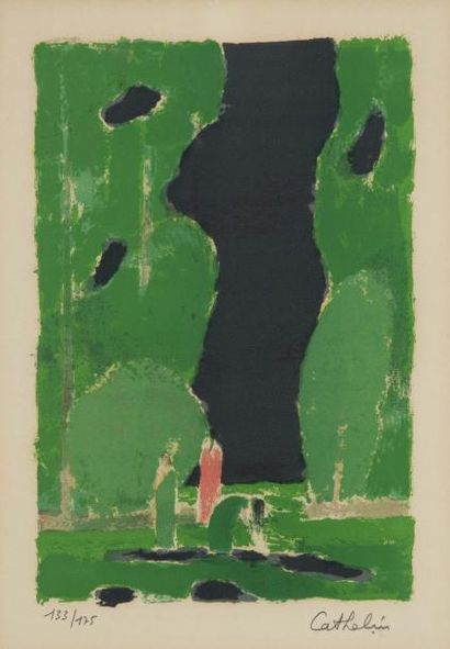 Bernard CATHELIN (1919-2004) Japonaises aux arbres vert Lithographie. Signée et numérotée...