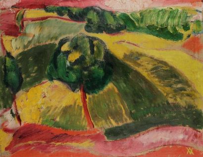 Bram VAN VELDE (1895-1981) Paysage, 1922-24 Huile sur toile. Monogrammée en bas à...