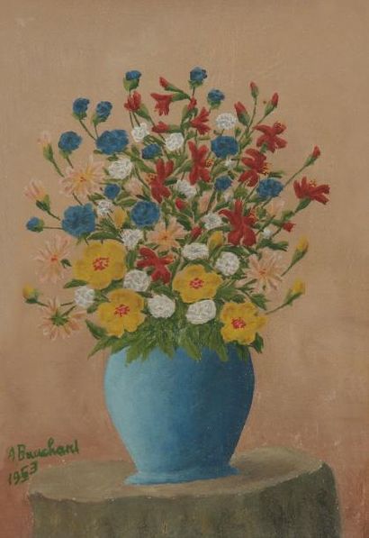 André BAUCHANT (1873-1958) Vase de fleurs, 1953 Huile sur toile. Signée et datée...