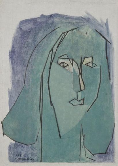 André BEAUDIN (1895-1979) La Femme verte, 1957 Huile sur toile. Signée et datée en...