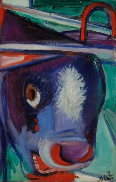 Pierre TAL-COAT (1905-1985) Tête de taureau, 1945 Huile sur toile. Signée et datée...