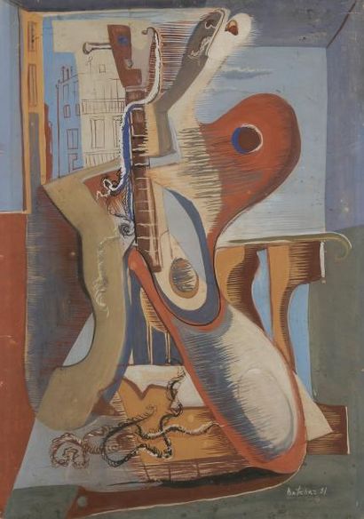 Ervand KOTCHAR [arménien] (1899-1979) Personnage à la guitare, 1931 Gouache. Signée...