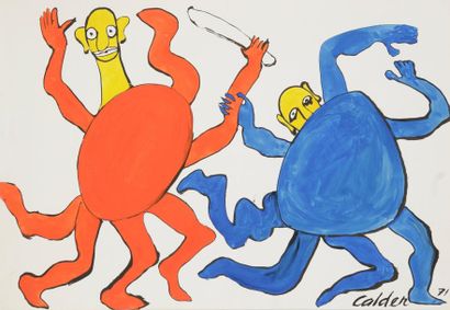 Alexandre CALDER (1898-1976) Têtes jaunes, 1971 Gouache. Signée et datée en bas à...